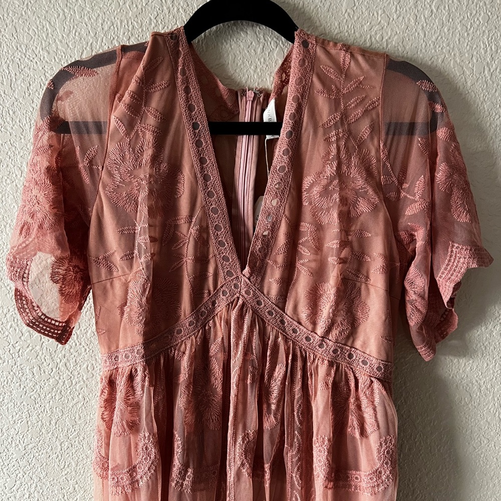 Pinkblush Maternity Dress Light Pink Lace Mesh Overlay NWT